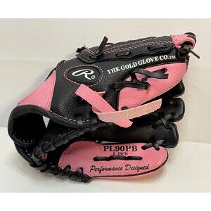 Rawling PL90PB Baseball Glove Mitt youth girls 9" black & pink LH right throw